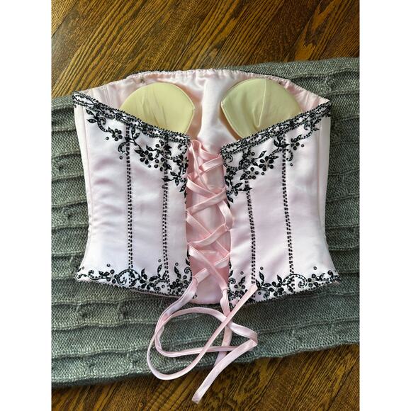 Y2K Fairy Pink Beaded Sequin Black Corset Top - Picture 7 of 8